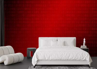 Background of zeros and ones in red colors Wall mural