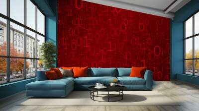 Background of zeros and ones in red colors Wall mural