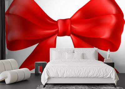 Beautiful big bow made of red ribbon Wall mural