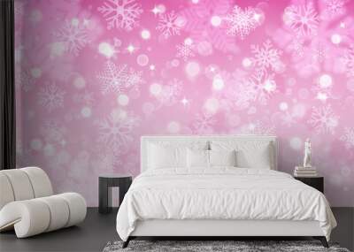 Christmas background of fuzzy and focused snowflakes Wall mural