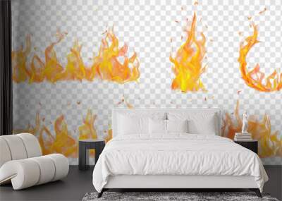 Set of translucent burning arc and campfires of flames and sparks on transparent background. For used on light illustrations. Transparency only in vector format Wall mural