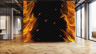 Translucent fire flame with vertical seamless repeat on two sides, left and right, on transparent background. For used on dark backgrounds. Transparency only in vector format Wall mural