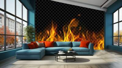 Translucent fire flames and sparks with horizontal repetition on transparent background. For used on dark illustrations. Transparency only in vector format Wall mural