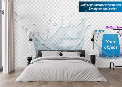 Translucent water splash crown consist of two layers: top and bottom. In gray colors, isolated on transparent background. Transparency only in vector file Wall mural