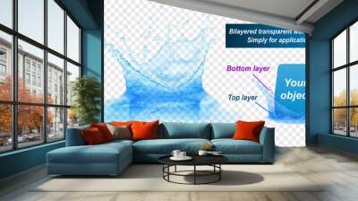 Translucent water splash crown with reflection consist of two layers: top and bottom. In light blue colors, isolated on transparent background. Transparency only in vector file Wall mural