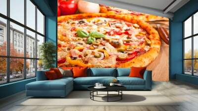 two pizzas on a table Wall mural