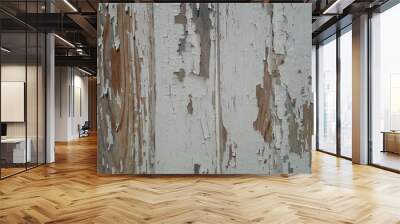 old painted wood board with cracked white paint Wall mural