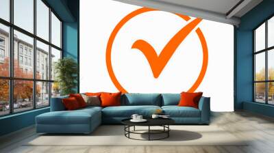 Orange check mark icon. Tick symbol in orange color, vector illustration. Wall mural