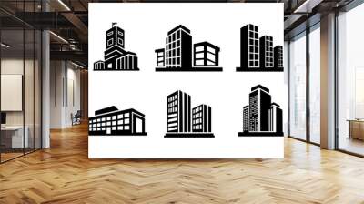 Perspective building and company icon on white background, Vector bank and office collection, Black edifice and residential, Set apartment and condo illustration Wall mural