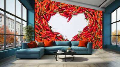 Fresh organic vegetable red hot chili pepper heart shape Wall mural