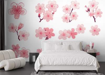 Pink Japanese cherry blossoms, spring cherry blossom. Cherry blossom japanese sakura Wall mural