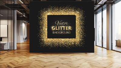 Black and gold background with glitter frame Wall mural