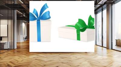 Cartoon gift boxes with bows isolated on white background, vector illustration. Wall mural