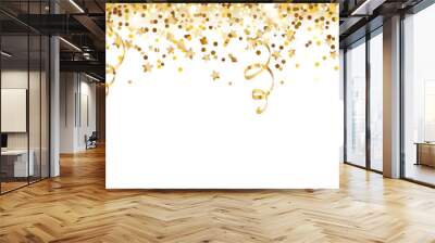 Celebration background with glitter decoration isolated on white. Falling confetti, holiday border. Festive golden frame. For Christmas, New Year banners, birthday or wedding party flyers. Vector. Wall mural