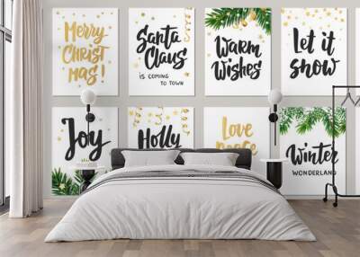 Christmas and New year holiday greeting cards. Christmas wishes. Hand drawn brush lettering. Wall mural