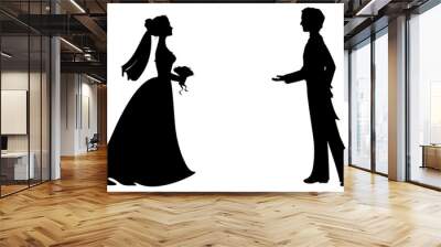 Silhouettes of bride and groom Wall mural