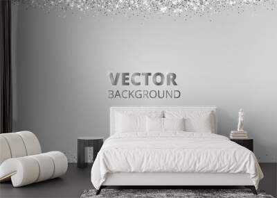 Sparkling glitter border, frame. Falling silver dust on gray background. Vector glittering decoration. Wall mural