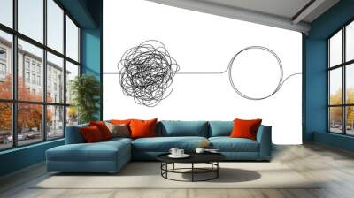 Chaotically tangled line and untied knot in form of circle. The concept of solving problems is easy. Doodle vector illustration Wall mural