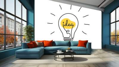 light bulb with idea in one continuous line drawing. brainstorm symbol and creative mind concept in  Wall mural