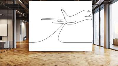 One continuous line drawing of Airplane path. Business Concept of world travel and international flight airline in simple linear style. Aircraft trip in Editable stroke. Contour vector illustration Wall mural