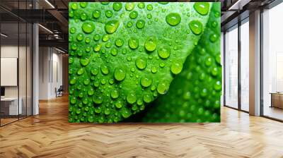 Raindrops, water on a lemon leaf. Fresh, juicy, beautiful tree leaf close-up. Summer, spring background. Wall mural