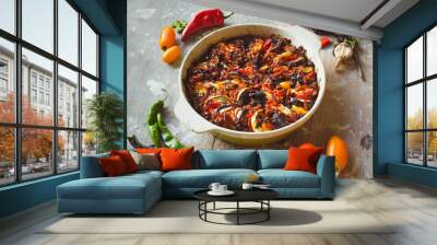 Ratatouille - traditional French vegetable dish cooked in oven. Diet vegetarian vegan food - Ratatouille casserole. Wall mural