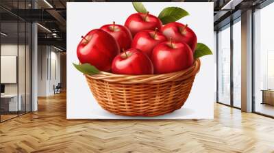 Ripe red apple in wicker basket isolated on white Wall mural