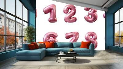 Rose gold foil pink 3d helium balloon set of numbers 0-9. Cutout PNG file Wall mural