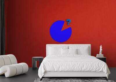 Round diagram in blue, question mark on red background. Analysis of financial activities. Wall mural