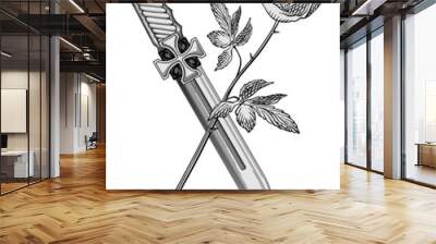 Emblem dagger and rose vector Wall mural