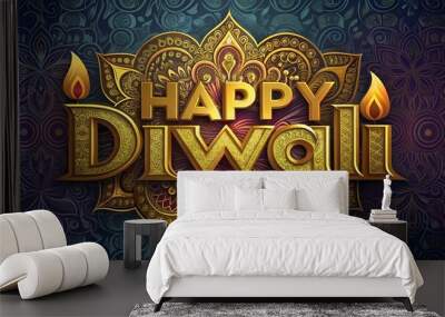 Bright Happy Diwali greeting card Wall mural