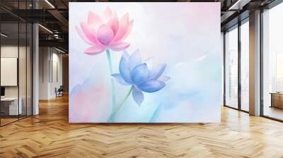 greetings watercolor background with waterlily flowers Wall mural