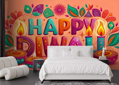 happy Diwali greeting card Wall mural