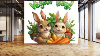 World Vegan Day greeting card with rabbits Wall mural