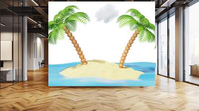 Sandy island with palm trees. Summer travel solitude. 3d rendering Wall mural