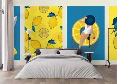 SUMMER CARDS GIRL AND LEMON Wall mural