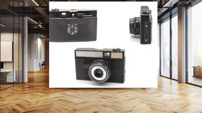 Set of different sides of old camera. Vintage old photo camera on the white background Wall mural