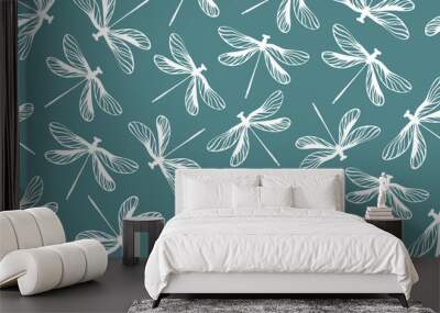 Seamless pattern with dragonflies. Vector background. Wall mural