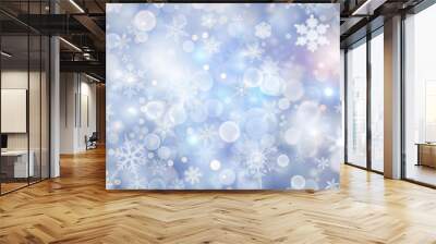 Snowflakes and bokeh lights on a winter background, dreamy atmosphere, festive theme, light design Wall mural