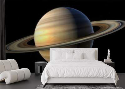 Stunning view of planet Saturn in a realistic style showcasing its iconic rings against a black space background with copy space Wall mural