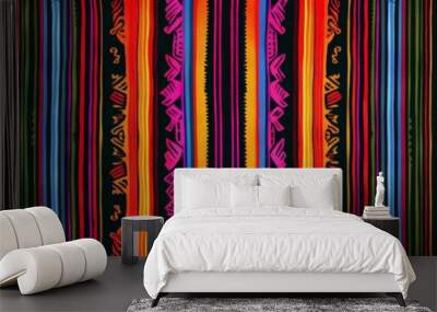 Traditional Mexican serape blanket  pattern background  for Cinco de Mayo holiday party celebration , top view, copy space. Fifth of May celebration concept. Poster, invitation. Wall mural