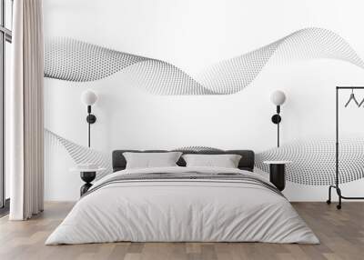 Flowing dots particles wave pattern monochrome halftone black gradient curve shape isolated on white background. Vector in concept of AI, technology, modern science, music, sound. Wall mural