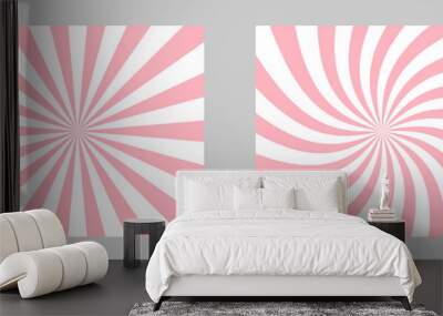 Solar explosion Sun Burst Effect. Vector Sunburst wallpaper. Pink rose color burst set of 2 sun rays background. Circus background, abstract pattern with colorful rays, banner element for show, fair. Wall mural