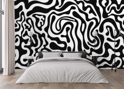 Wavy and swirled brush strokes vector pattern. Matisse curves aesthetics. Squiggles ornament. Horizontal banner with doodle bold lines. Black and white curved lines. Wall mural