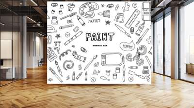 Vector art tools sketch. set hand drawn vector artist s supplies. Doodle graphic tablet, markers and paints. Art background Wall mural