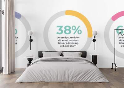 Set of circle percent infographic. Elements with text, percentage scale. Vector flat illustration round chart, info, statistic, statistics data, speed on white isolated background Wall mural