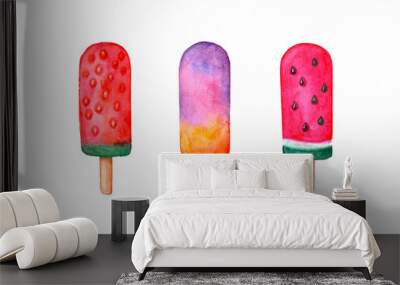 Watercolor fruit ice cream set isolated on white background. Wall mural