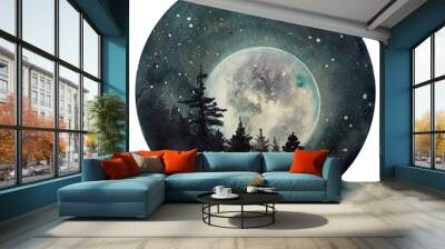 Watercolor Moon at starry night, galaxy with stars, space and astrology universe illustration. Wall mural