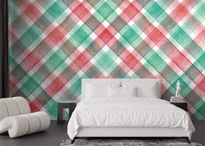 Watercolor stripe plaid seamless pattern. Christmas striped background. Wall mural