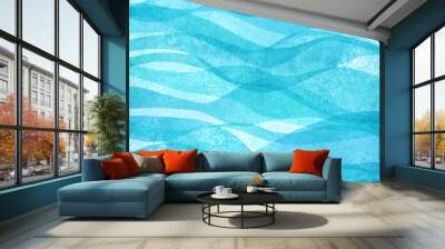 Watercolor transparent sea ocean wave teal turquoise colored background. Watercolour hand painted waves illustration Wall mural